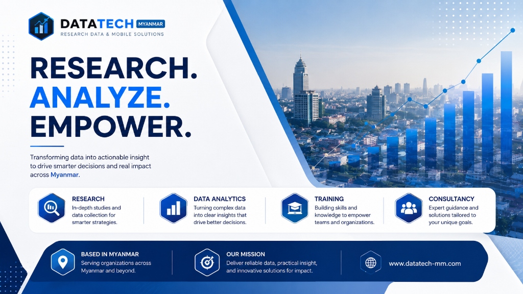 DataTech Myanmar Official Banner - Research, Analyze, Empower - Research Data and Mobile Solutions
